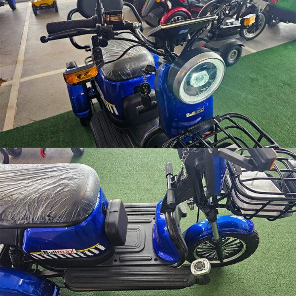 Електрическа триколка grand pudding 2000w, 60v, 20ah, ce сертификат, син металик