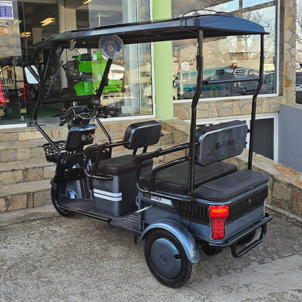 Триместна соларна електрическа триколка bullmax b10 с покрив, 2000w, 60v, 40ah, аудио система, сива
