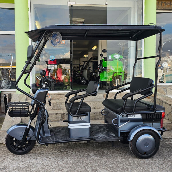 Триместна соларна електрическа триколка bullmax b10 с покрив, 2000w, 60v, 40ah, аудио система, сива