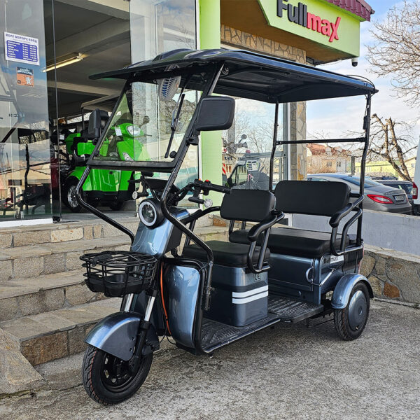 Триместна соларна електрическа триколка bullmax b10 с покрив, 2000w, 60v, 40ah, аудио система, сива